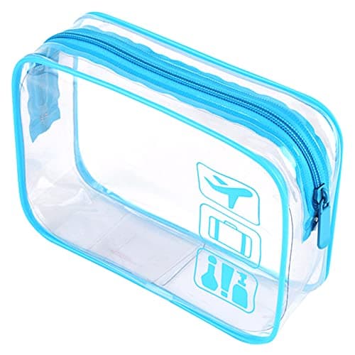 Clear Toiletry Bag Transparent TSA Approved Makeup Cosmetic Travel Organiser, Waterproof Wash Bag for Air Travel Carry On(Blue)
