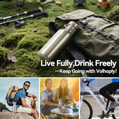 Volhoply 600ml Uninsulated Single Walled Water Bottle 4 Pack, Stainless Steel Reusable Water Bottles with Handle, BPA Free & Plastic Free 18/8 304 Metal Water Bottles for Camping, Hikers, Cyclists — view 6