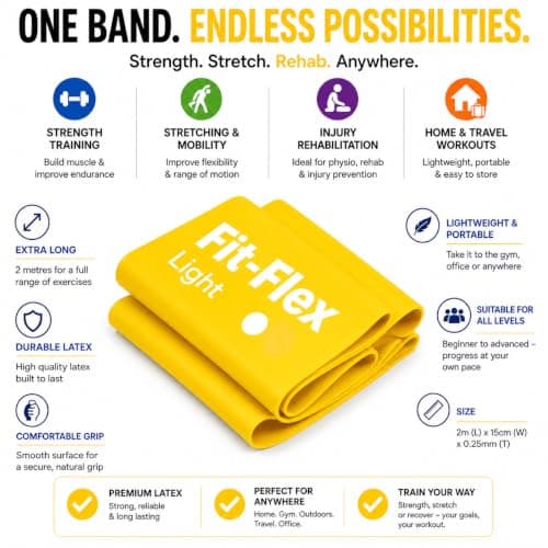 Fit-Flex Resistance Band - 2m - 3 Flex Options - Strength, Stretch, Rehab (Light) — view 4