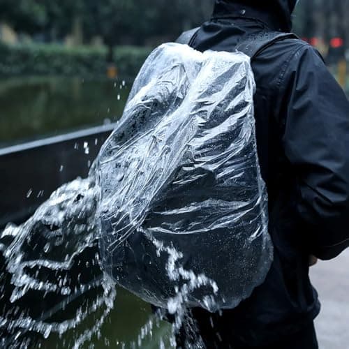 DraCra 10 Pack Backpack Rain Cover Disposable Waterproof Cap Elastic Covers Protector Compact Raincoat Raincover for Outdoor Camping Hiking Cycling Travel Trikking Emergency 15L-40L — view 2