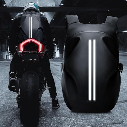 HYC00 Motorcycle Backpacks for Men Women Waterproof Motorbike Helmet Backpack, Reflective Motorbike Helmet Rucksack Bag, Motorcycle Accessories, Cycling Travel Backpacks School Bags, G-Black Small — view 2