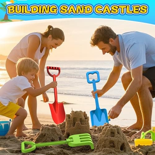Jumbo Beach Shovels Spade Toys Set for Kids, 16" Long Sturdy Handle ABS Plastic Sand Scoop, 3 Pack Planting Summer Winter Gift for Mud Sand Snow Digging, Backyard Gardening Tool Accessories — view 4