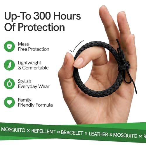 Anbar Leather Mosquito Repellent Bracelets for Adults and Kids, 12 Pack, Deet Free, All-Natural Anti-Mosquito, Tick, and Insect Essential Oils, 300-Hour Waterproof Outdoor Protection (Black) — view 4
