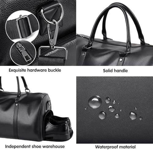 Leather Travel Duffle Bag for Men, Woven Carry On Weekender Overnight Bags for Business Sports Gym Black1 — view 4