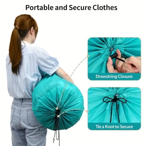 CJWLKJ 2-Pack XL Travel Laundry Bags, Machine Washable Dirty Clothes Organizer with Drawstring,Large Enough to Hold 4 Loads of Laundry, Easy Fit a Laundry Hamper or Basket(Sky Blue+Black, 24" x 36") — view 4