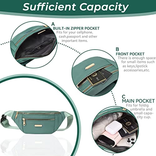Fanny Pack Fashionable Waist Bag Casual Travel Bum Bag with 3 Zipper Pockets for Women Men Sports Running Hiking Jogging (Green) — view 5