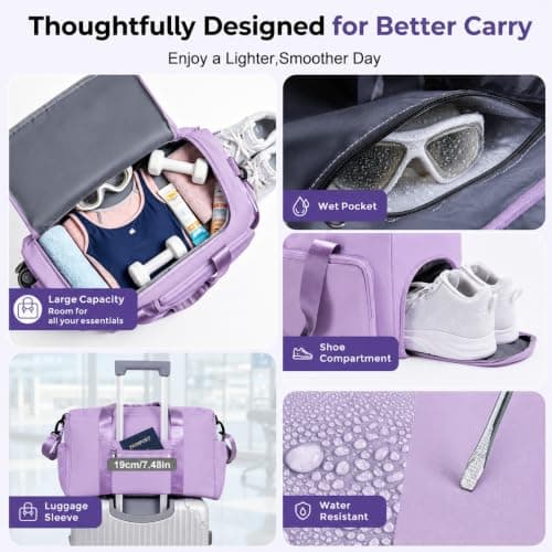 FIORETTO Gym Bag Womens, Sports Bag with Shoe Compartment, Plum Purple — view 4