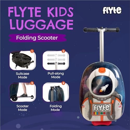Flyte Scooter Suitcase Sammie The Spaceman - 2-in-1, 18 Inch Ride on Children's Luggage, 25 Litre Capacity Kids Suitcases on Wheels for Boys and Girls Aged 4+, Foldable Waterproof Kids Suitcase — view 2