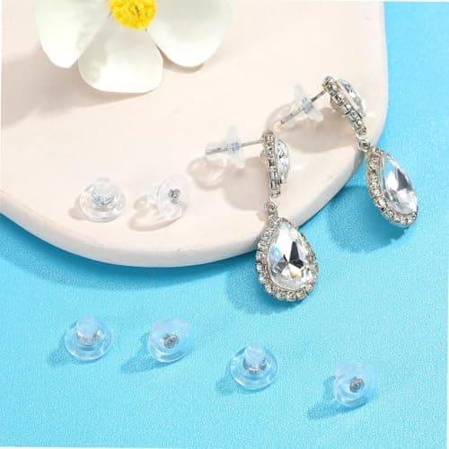 WUBAYI 100 Pack Clear Silicone Rubber Earring Safety Backs, Disc-Shaped Secure Comfortable Clutch Pads — view 6