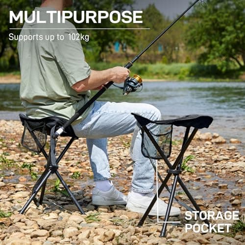 EVER ADVANCED Folding Stool Tripod Tall 53cm Lightweight Up to102 KG Black — view 5