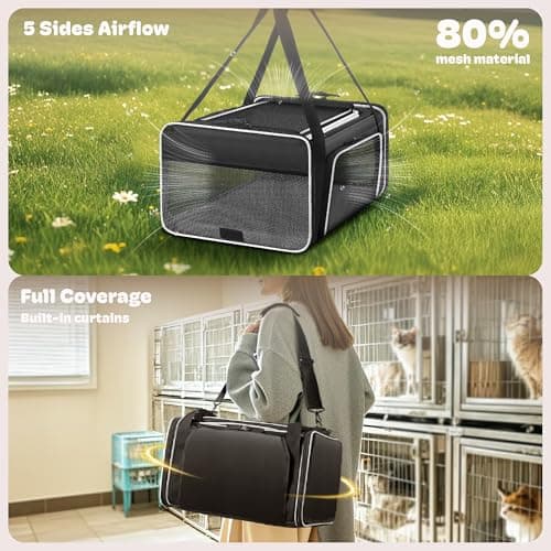 Top and 2 Sides Expandable Large Cat Carrier 18x13.5x9.5, TSA Airline Approved Dog Carriers for Large Dogs, Soft-Sided Pet Carrier with Self-Locking Zippers for Kitten,Rabbit,Puppy, Black White — view 3