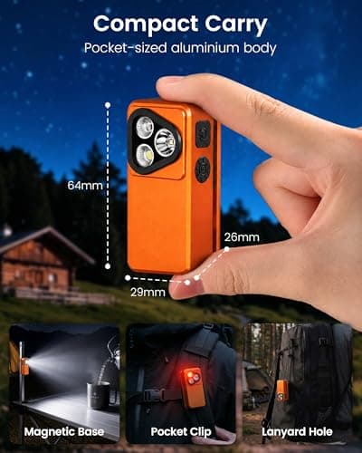 Coanto Rechargeable EDC Torch, 350 lm Magnetic Clip Light, Orange — view 4