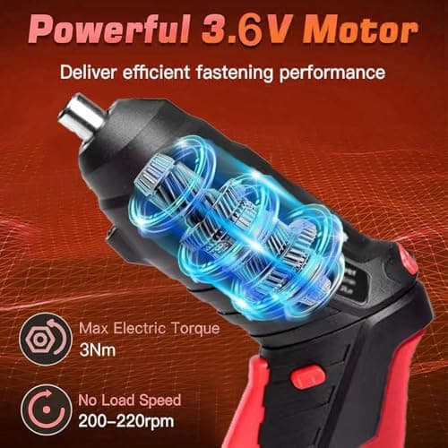 Electric Drill Screwdriver, 49 in 1 Portable Cordless Screwdriver Set Rotated 90 Degrees Electric Screwdrivers Cordless Handle with Led Worklight and Charger for Home Office DIY Tools — view 5