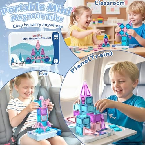 Dreamon 68 PCS Mini Magnetic Tiles Set Travel Magnetic Tiles for Kids with Tin Box Magnetics Blocks Building Toy Christmas Birthday Gift Girls Boys Age 3 4 5 Years — view 5
