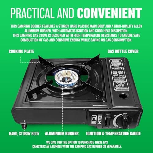 3 In 1 Camping Starter Kit - Includes Gas Stove, 4 Gas Bottles & 2.5L Kettle | Premium Burner, Automatic Ignition & Heat Control | Suitable for Fishing, Camping & Hiking | Lightweight, Essentials — view 5