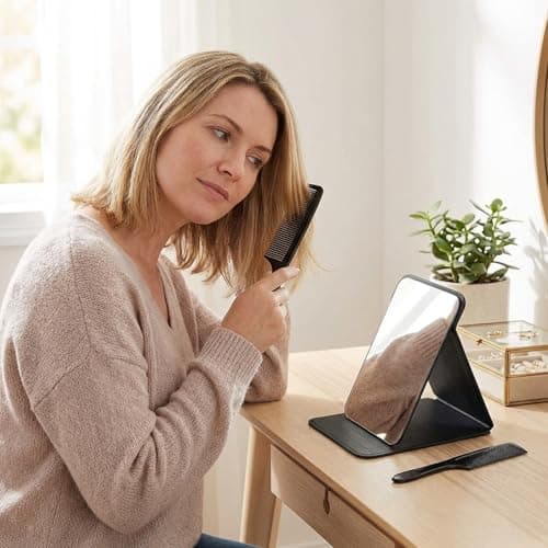 KxrTpx Small Mirror on Stand, Travel Mirror Folding Design, Portable for Personal Grooming, Lightweight Face with Three Piece Comb Set, Compact 20 x 15 cm Dimensions — view 6