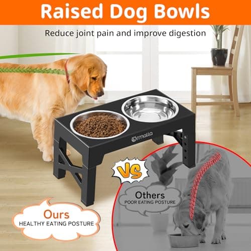 Ormalla Elevated Dog Bowls with Slow Feeder, 5 Heights Adjustable Raised Dog Bowls with 2 Stainless Dog Food Bowl Stand for Large Medium Small Dogs and Pets - Black — view 2