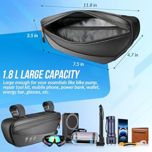 Nasjac Bike Frame Bag - Waterproof Bicycle Triangle Bag with Side Pocket - Reflective Bicycle Under Tube Storage Pouch for Road Mountain Bike Cycling Travel — view 3