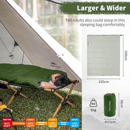 Naturehike Sleeping Bags for Adults, Lightweight Rectangular Spliceable 3 Season Sleeping Bag, for Outdoor Camping, Hiking Green — view 2