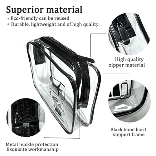 Clear Travel Toiletries Bag, 2 Pcs TSA Approved Toiletry Bag with Zippers Travel Accessories Portable Waterproof Cosmetic Makeup Bags for Women and Men (Black) — view 3