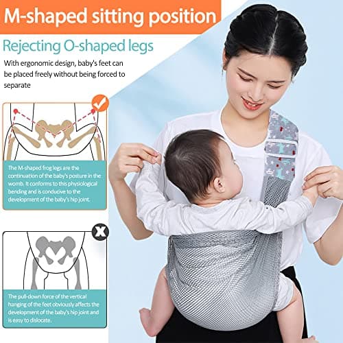 HINATAA Breathable Baby Sling, Adjustable Baby Wrap, Baby Carrier Wrap, Quick Dry, 3D Mesh Fabric, Thick Shoulder Straps, Elastic for Summer, Pool, Beach, Newborn Carrying (Grey) — view 6