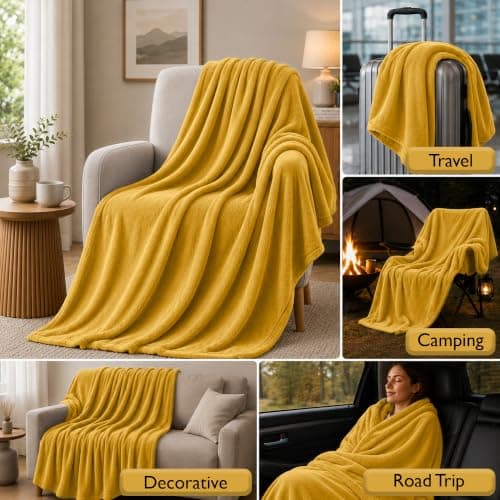 BedLooms Fleece Blanket Yellow Double 150x200 cm, Throws for Sofas and Beds — view 3