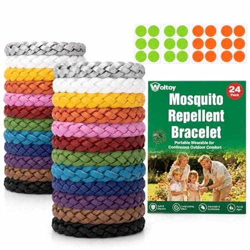 Mosquito Repellent Bracelet 24 Pack, Adjustable Leather 350 Hour Protection Insect Repellent Bracelet for All Ages, Camping Essentials