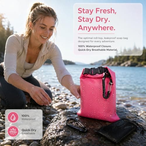 Kemay Travel Soap Bag, Waterproof Leakproof Soap Travel Case, Quick Drying Soap Bar Bag Portable Soap Holder with Lathering Mesh Bag and Carabiner for Camping, Gym, Outdoor — view 5