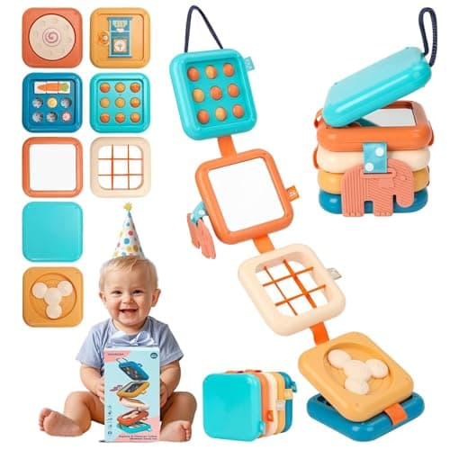 Felly Baby Travel Busy Board for Toddler 1+ Years, 8 in 1 Montessori Activity Cube Toy, Fine Motor Skill, Sensory Developmental Fidget Toys, Birthday for Boys Girls