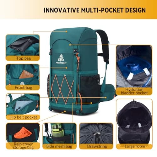 Bseash 40L Waterproof Hiking Backpack with Rain Cover, Outdoor Sport Travel Bag Daypack for Camping Climbing Cycling Skiing (Red) — view 5
