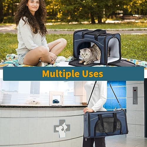 Petsfit Airline Approved Cat Carrier，Soft Travel Carrier for Small Dogs, Two-Way Placement Cat Bag Soft-Sided Airline Pet Carrier for Kittens, Puppies up to 15 Lbs, Navy Blue — view 6