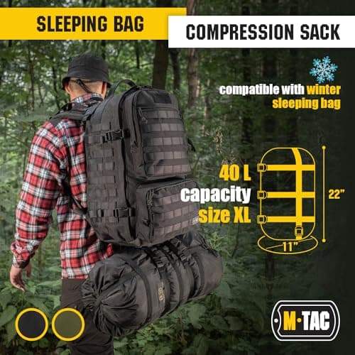 M-Tac Sleeping Bag Compression Stuff Sack Military Water Resistant Compression Bag Lightweight Nylon Compression Sack for Travel, Camping, Hiking, Outdoor (Olive, XL - 40 liters) — view 6