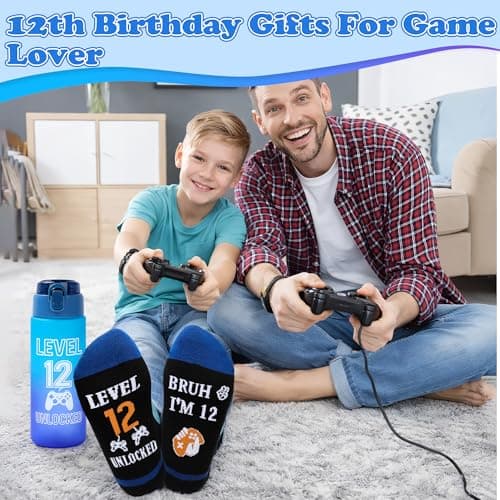 EccoDen 12th Birthday Gifts for Boys Age 12 – Funny Gamer Gift Set with Sports Water Bottle, Gamepad Keyring, Level 12 Socks & Bracelet – Cool Birthday Presents for Gamer Kids — view 6