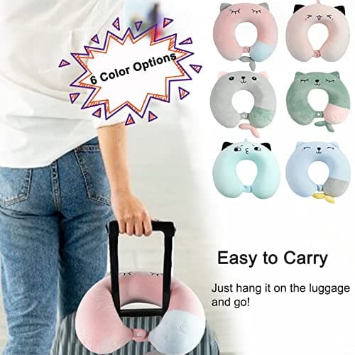 Travel Pillow - Soft Memory Foam Neck Pillow for Adults, Kids, Children, Convenient & Portable U Shaped Neck Pillows, Cute Animal Airplane pillow for Home, Office, Camping, Travelling, Sleeping (Grey) — view 5