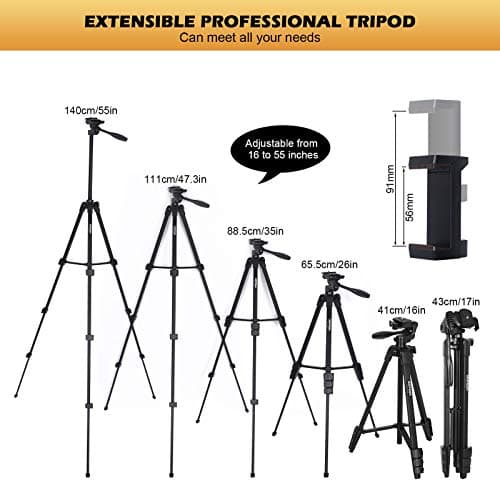 GRIFEMA Phone Tripod Stand, 55 Inch Lightweight Aluminum Camera Tripod, Black — view 2