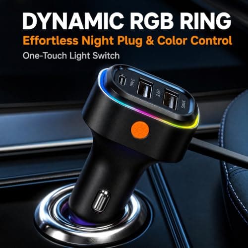 USB C Car Charger,Cigarette Lighter USB Charger, 81W Multiport 6-Port 150CM — view 4