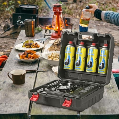 Taylor & Brown Portable Camping Stove Kit with 4 Butane Gas Refills & Heavy Duty ABS Travel Carry Case with Dedicated Refill Slots – Durable Outdoor Gas Stove Storage Box for Camping & Hiking, Black — view 5