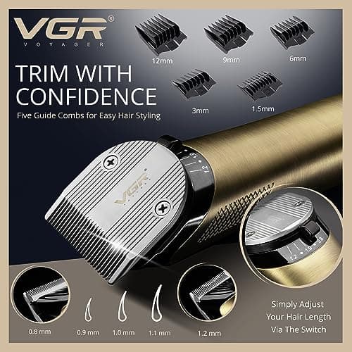VGR Long Beard Trimmer Men Rechargeable - Cordless Hair Clippers Professional for Head Haircut - USB-C 200 Minutes Electric Battery - Ceramic Blades - 7000 RPM — view 4