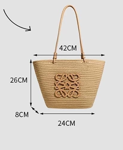 Chic Raffia Woven Straw Rope Tote Bag, Brown, Beach and Shopping Bag, 42x26cm — view 2