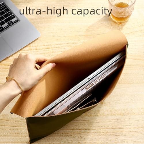 Oaygat A4 Document File Folder New Soft Leather Pocket Envelope Folder Wallets Envelope Folder Expanding File Organizer Portfolio Storage Case Waterproof Expanding File Organizer Portfolio Storage — view 5