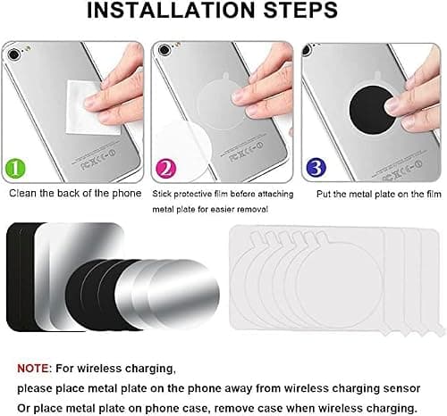 AJOXEL Metal Plate for Phone, [10 Pack] Replacement Mount Metal Plates Kits with Adhesive Universal for Magnetic Car Phone Holder Cradle Magnet Car Mount (4 Rectangular and 6 Round), Black+Silver — view 6