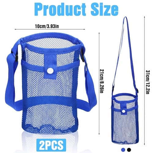 FdcZeyxior Mesh Water Bottle Carrier with Shoulder Strap, 2 Packs Portable Water Bottles Carriers Bag Nylon Water-Bottle Holder with Pocket for Walking Hiking Travelling Camping, Lightweight — view 2
