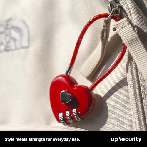 UP Security Premium Combo Lock, Combination Locks for Travel Security, Small Cable Lock for Backpack, Travel Security, Luggage, Suitcase, Bag, Anti-Theft, 3-Digit Password, No Keys (Red+Red) — view 6