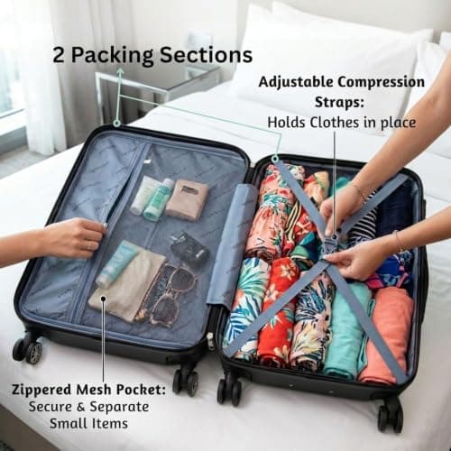 DK Luggage Carry-on 20” Cabin Virgin Atlantic, EasyJet, BA, Jet 2 Hard Shell Hand Luggage Suitcase 4 Wheel Spinner Luggage ABS25 (Black, 20" Carry-on) — view 4