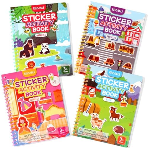 BuyCard 4 Pack Reusable Sticker Book for 2 3 4 Year Olds
