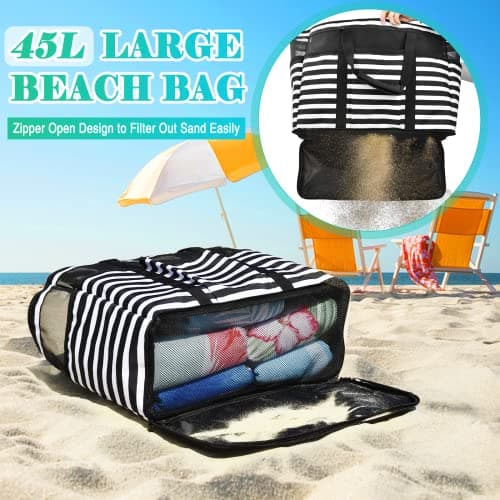 JUYANO Extra Large Beach Bag for Women with Zip Waterproof Beach Tote Bags with Wet Compartment Summer Tote Bag Family Large Shoulder Bag for Beach, Holiday, Shopping, Traveling — view 4
