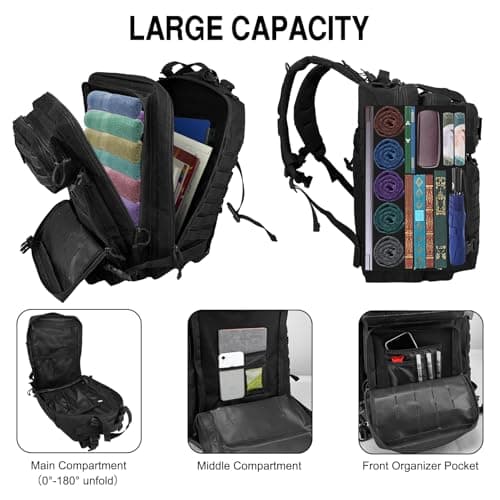 WOLT | Tactical Backpack for Men 45L Military Backpack Large 3 Day Molle Assault Pack Rucking Backpack for Survival Hiking, Black — view 4