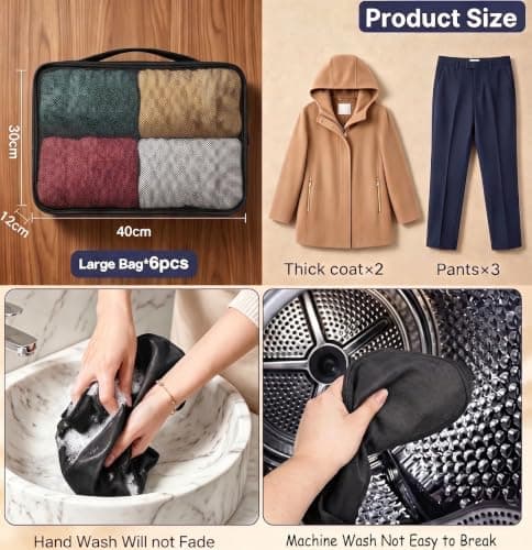 6pcs Foldable Large Packing Cubes, Travel Suitcases Organiser (Black) — view 5