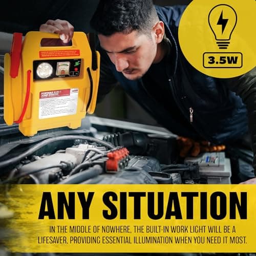 12v Portable Car Jump Starter - Air Compressor Battery Start Emergency Booster Charger Volt Leads Rechargeable Built in 3.5w Spotlight Garage All in One Travel — view 3
