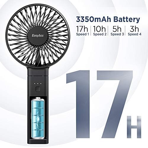 EasyAcc Handheld Fan, Portable USB Fan [Powerful Wind & Quick Cool] Up to 17H 4 Speeds Personal Fan with One Touch Power Off Rechargeable Battery Foldable Adjustable for Home Office Travel-Black — view 2